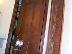 Har har, someone clever (and handsome) blocked the door to the pooper with junk and now Nicole is trapped.