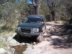 Driving through the river bed.