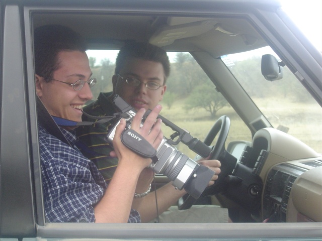 Alex and Drew in the Land Rover.