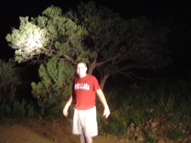 Jack, illuminated by the driving lights.