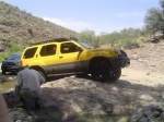 Climbing a rock formation.