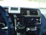 The newly-installed XM radio, Icom dual bander, and the World Famous Lev-O-Gauge.