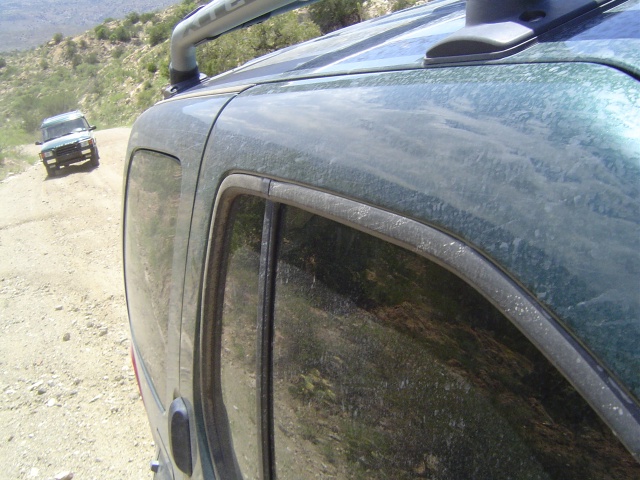 A view from behind my X towards Drew's 'Rover.