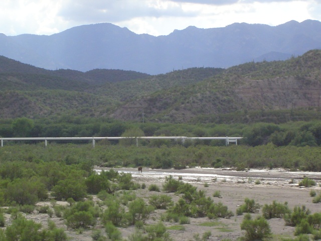 Some sort of wicked pipeline over the San Pedro "river."