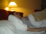 Jack, sleeping, at the Fabulous Radisson Woodlands.