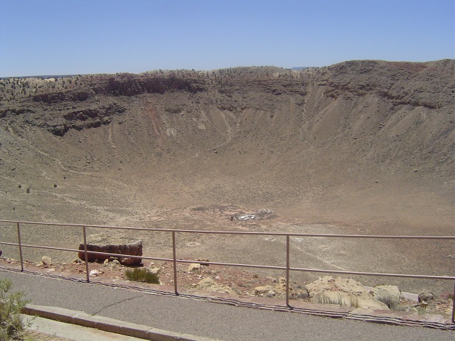 The crater.  150 foot long meteor caused this, traveling st 11 Miles Per SECOND.
