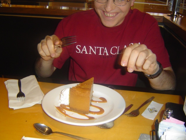 Jack eating cheesecake at CPK in Phoenix on the way back to Tucson.