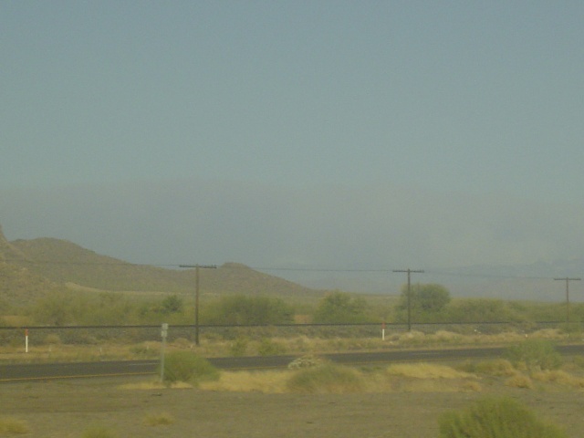 Smoke visible from Picacho Peak.  Mount Lemmon is a burnin'