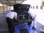 Gus and Matt bolting on the new bumper.